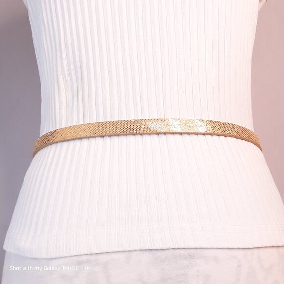 Womens Gold Tone Glitter Belt Large Waist Clear Rhinestone Buckle - Picture 3 of 10
